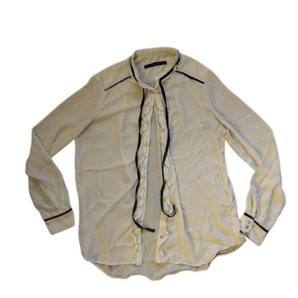 Zara Basic Ruffle Detail Button Down Shirt - Picture 4 of 10